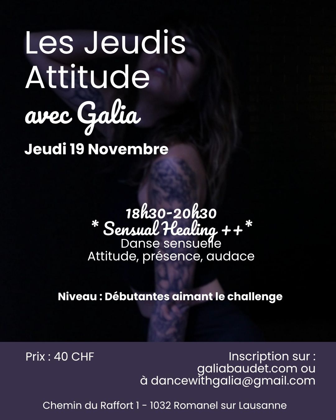 Les Jeudis Attitude — jeudi 19 novembre, Romanel-sur-Lausanne